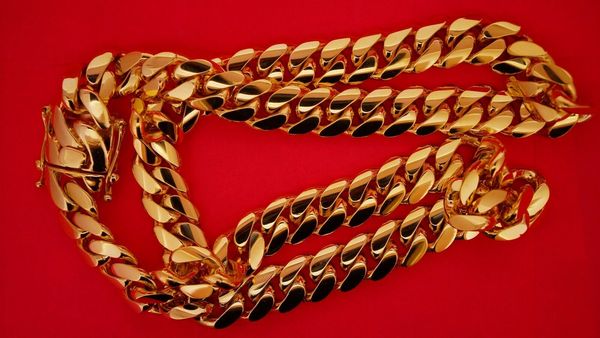 

1/2 килограмма Майами Кубинская звено цепи 10-каратного желтого золота 16-мм видео ASA