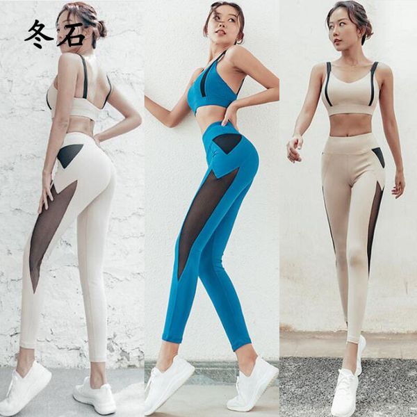 

women yoga set sports suits fitness gym clothing workout sets sport bra +slim high waist yoga pants femal stitching sports sets, White;red
