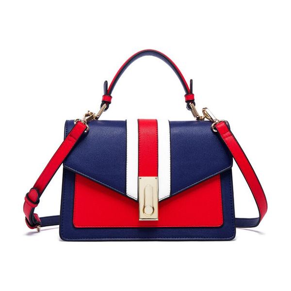 

fashion new womens designer shoulder bag k leather red blue white color matching bag luxury handbag