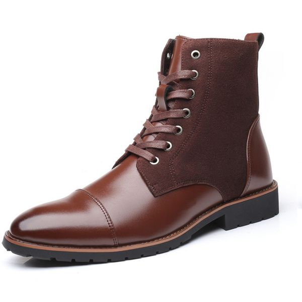 

new men brogue dress shoes with business leather shoes large size carved italian formal oxford for winter pu dress 2019, Black