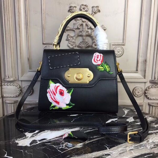 

designer- model calfskin double handle women handbags 7a flower embroidery welcom bag lady fashion shoulder bag shopping