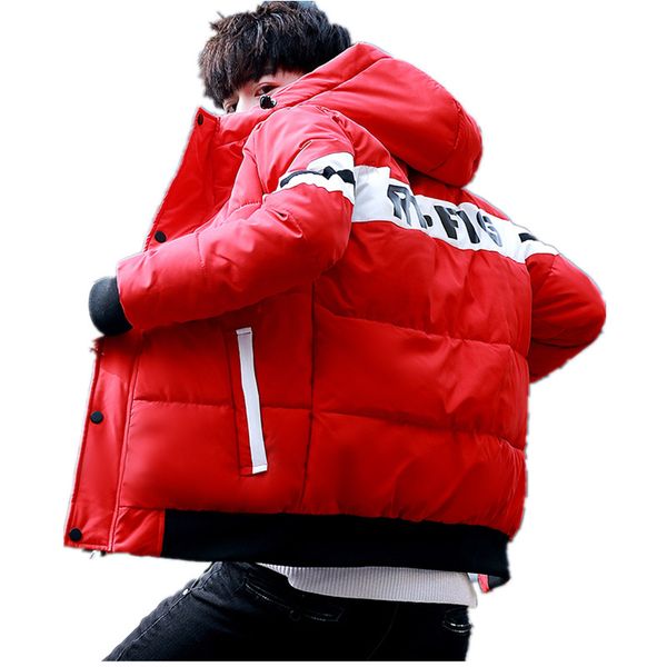 

fashion hooded winter jacket men brand clothing casual coat mens letter outwear cotton padded parkas male slim jacket, Black