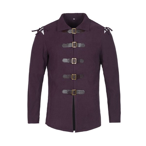 

men vintage jacket medieval cosplay warrior solid knight coat men leather buckle lapel gothic coat jacket costume clothing, Black;brown