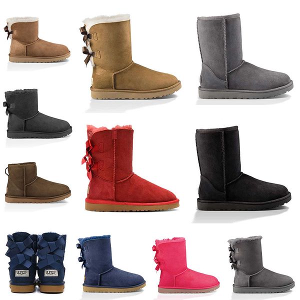 

2019 wgg flat luxury designer women boots australian ladies tall winter snow boots ankle knee fur kids leather platform woman, Black