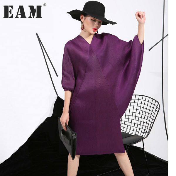 

eam] 2018 autumn trendy new crimp bat sleeve design big size loose large size solid color dress women fashion fu11191, White;black