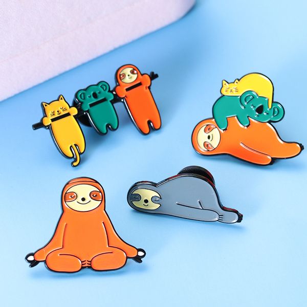 

lazy animal flash enamel brooch brooch sloth koala cute cat yoga lapel pins denim shirt bag cartoon badge jewelry gift for kids, Gray