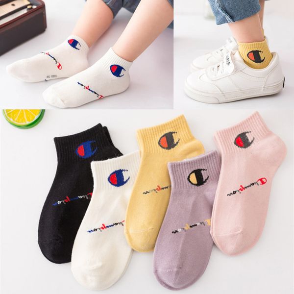 

5 pairs/lot champion letter kids socks 2 styles champion letter fashion baby kids sport boat sock girls boys designer socks ajy669, Pink;yellow