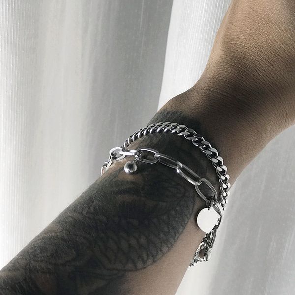 

men's hip-hop stainless steel punk rock bracelet cuban brake chain men's bracelet women's jewelry"6.5","8.5&qu, Black