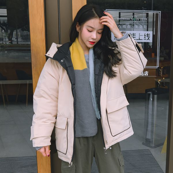 

women ladies parka jackets winter warm coat hooded thick warm loose jacket short overcoat chaquetas de invierno para mujer #y3, Tan;black
