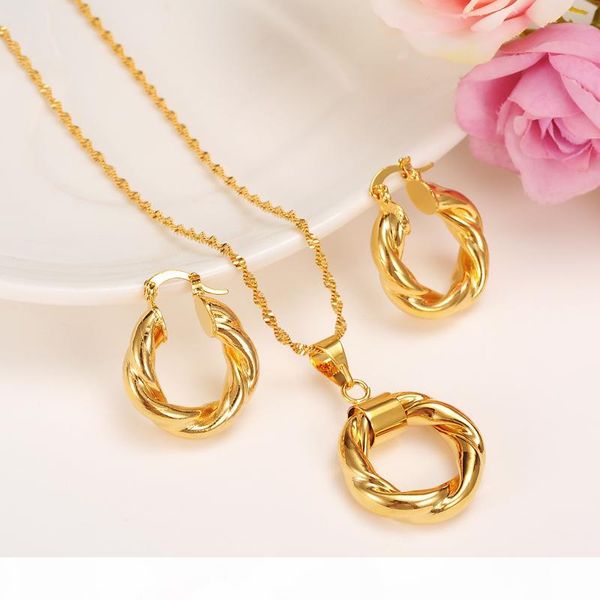

2017 new big hoop earrings pendant women's wedding jewelry sets real 24k yellow solid gold gf africa daily wear gift wholesale, Silver