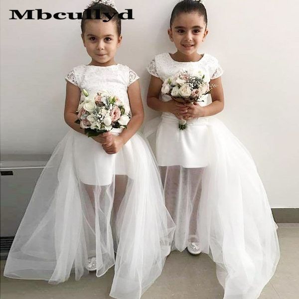 

mbcullyd scoop neck flower girl dresses for weddings 2020 lace applique primera comunion with detachable train girls party gowns, Red;yellow