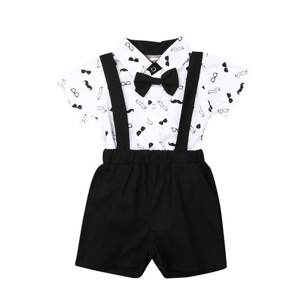 

0-24M Newborn Baby Boy Clothes Sets Wedding Christening Formal Party Bow Tie Romper Tops+Overalls Shorts Suit Outfit Tuxedo