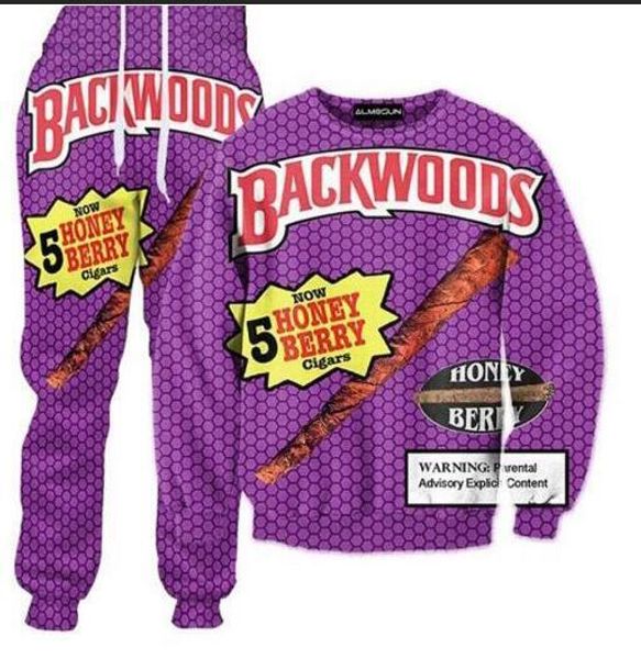 

backwoods honey berry блантс 3d all over печати спортивные костюмы фуфаек hipster повседневный drawstring повседневная брюки женщины мужчины, Gray