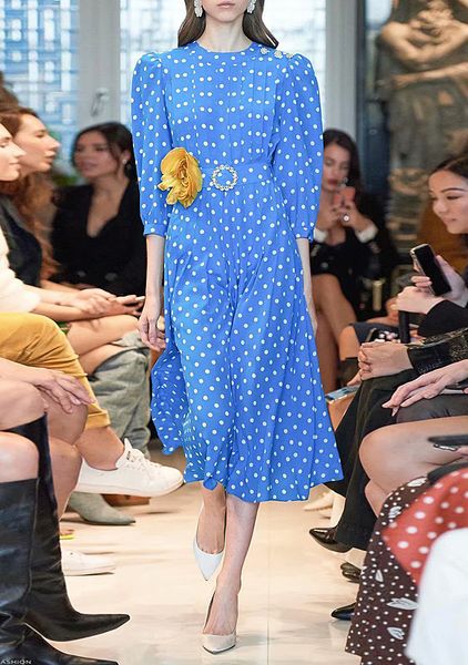 

a line long sleeve blue runway 2020 spring summer new women dresses party fashion boho beach vintage elegant chic print dresses, Black;gray