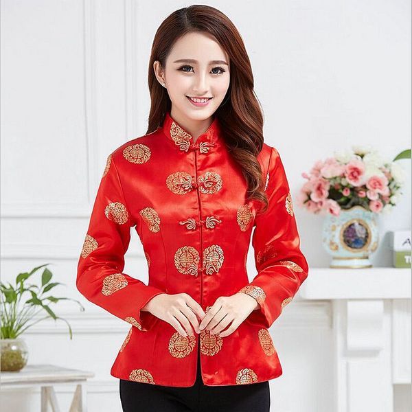 

chinese traditional red coat women's silk satin jacket wedding costume size s  l xl 2xl 3xl