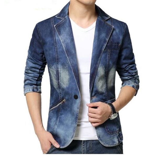 

Denim Blazer Men Slim Fit Cowboy Male Coats Single-Breasted Leisure Mens Suit Jean Jacket Men Casual Coat New 2017 Spring