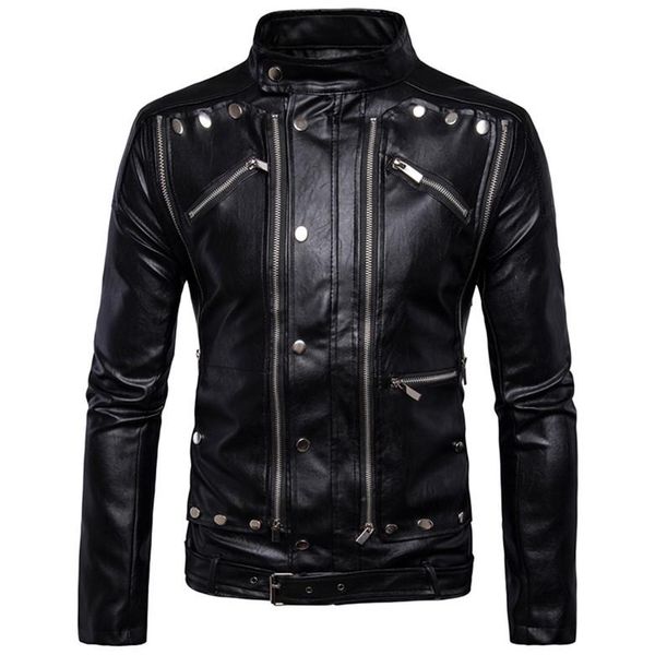 

designer long sleeve lapel neck slim mens motor coats black leather male outerwear mens pu jackets