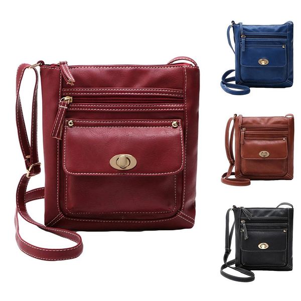 

women bag multilayer zipper twist lock faux leather square crossbody shoulder bag