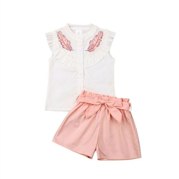 

Pudcoco 2020 Kids Baby Girl Outfits Clothes Vest Shorts Eleghant Ruffles Sleeveless Button Bow Shorts Girl 2Pcs Sets 1-6Y