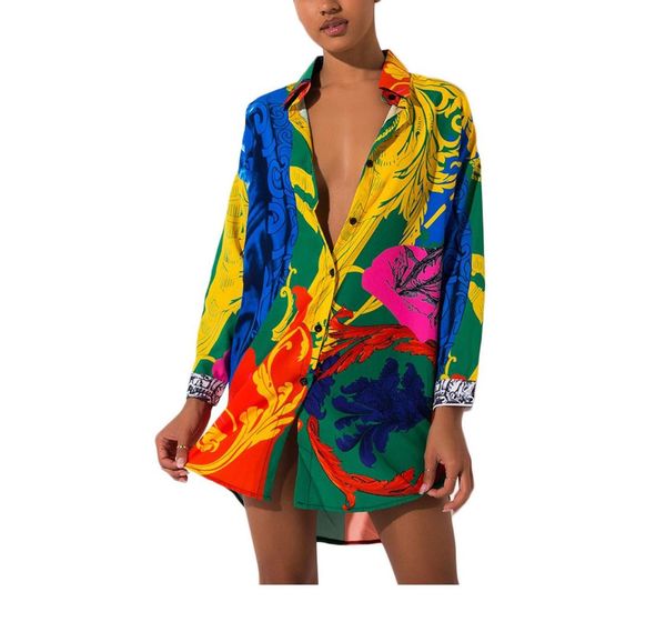 

ethnic style women loose long shirt clothing long sleeve print shirt turn-down collar casual blouses female, White