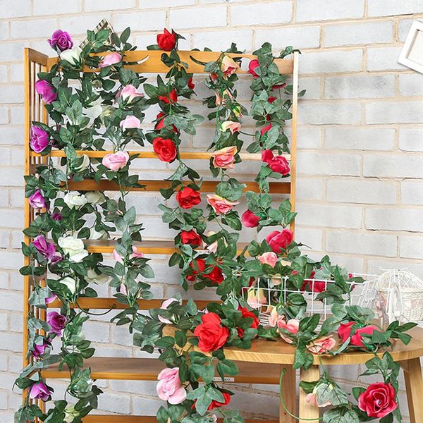 

16 heads artificial rose flower vines home wedding garden wall hanging decor silk cloth made, unfading keeps fresh all the time