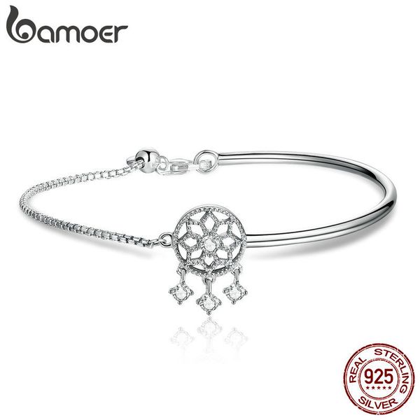 

bamoer classic 100% 925 sterling silver dream catcher round circle chain bracelets for women sterling silver jewelry scb116, Golden;silver