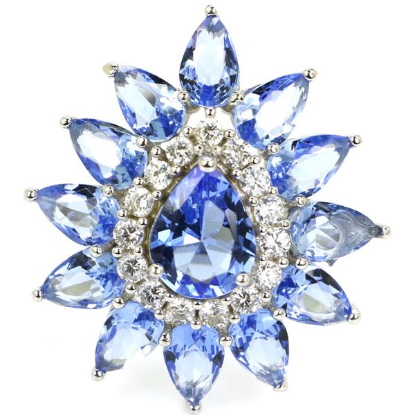 

shetype 4.9g water drop violet tanzanite white cz gift for woman's 925 solid sterling silver ring 26x24mm, Golden;silver