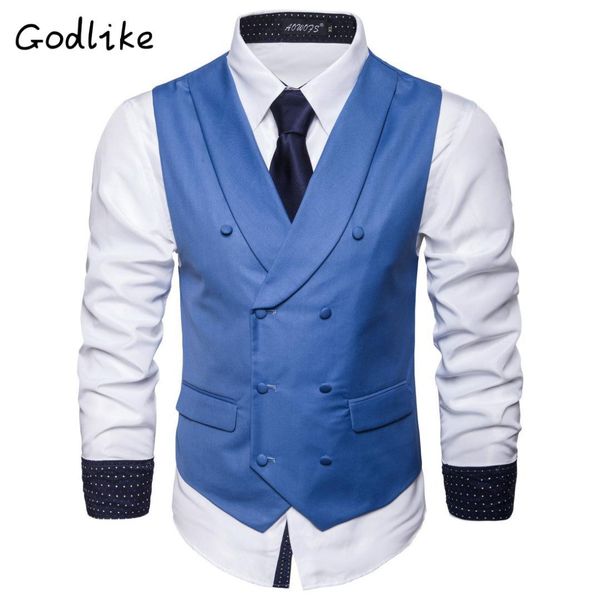 

godlike2019 foreign trade style autumn new men's solid color double row buckle fashion business casual waistcoat, Black;white
