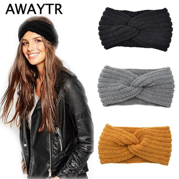 

awaytr knitted knot cross headband for women autumn winter girls hair accessories headwear solid color elastic hair accessories