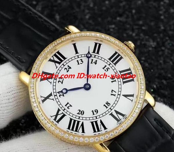 

luxury watch 18k yellow gold 38mm quartz argent mens watch diamonds bezel leather strap fashion men's watches wristwatch, Slivery;brown