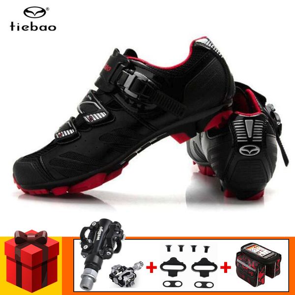 

tiebao cycling shoes add spd pedals set racing mountain bike shoes men breathable sapatilha ciclismo mtb chaussure vsneakers, Black