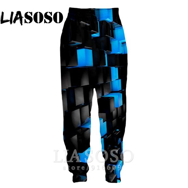 

3d print men women full length jogger kids sweatpant winter pants anime blue cubes funny sports trousers e853, Black