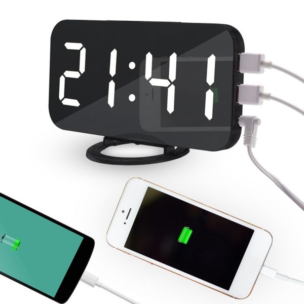 

digital led alarm clock snooze display time night led table desk 2 usb charger ports for iphone androd phone alarm mirror clock