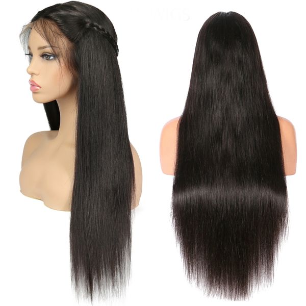 

180% density unprocessed original real human long hair lace front cuticle aligned wig, Black;brown