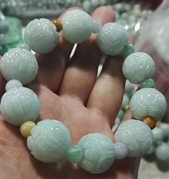 

natural jade emerald 18mm lotus beads bracelet adjustable bangle charm jewellery fashion accessories hand-carved man luck amulet, Black
