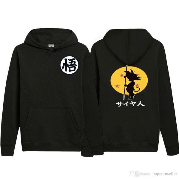 

hoodies designer characters printed drawstring velveted hoodies long sleeve hip hop couples clothing dragon ball couples, Black