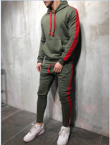 

mens tracksuits autumn winter hooded sweatshirt drawstring pants stripe patchwork hoodies sport hoodie 2 pieces sets, Gray