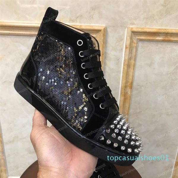 

new designer sneakers men women casual shoes party dress high-cut studded spikes platforms red bottom trainers shoes sneaker t01, Black