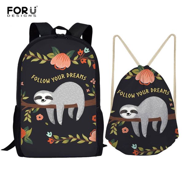 

forudesigns 2pcs/set backpack women cute sloth print backpacks students school bags for teenage girls mochila feminina sac a dos