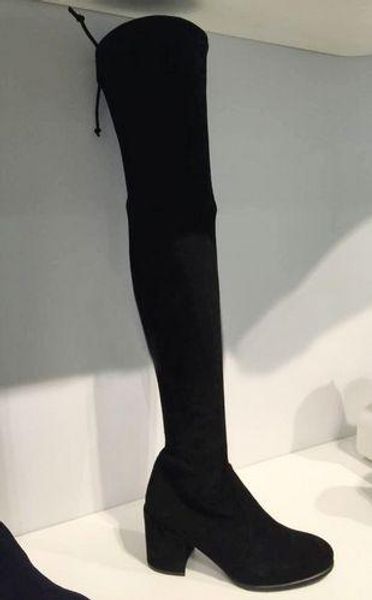

fashionville*u674 40 genuine leather stretch tie land boots thick heel over the knees black greys w fashion women international brand