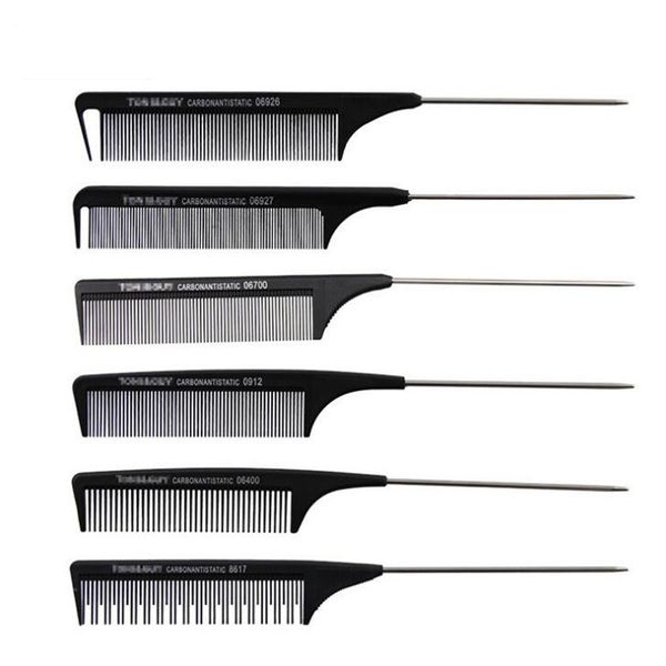 

1pc black hard carbon cutting comb heat resistant salon hair trimmer brushes metal pin tail antistatic comb no baby care kids, Silver