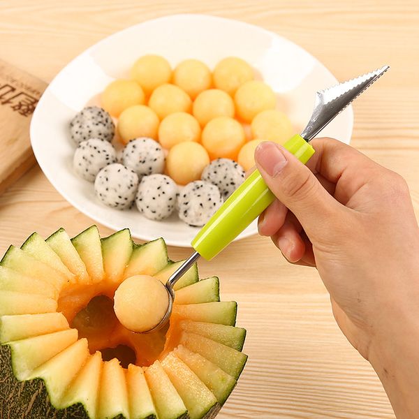 

4pcs Double Head Stainless Steel Watermelon Digger Kitchen Carving Knife Fruit Digging Ball Spoon Platter