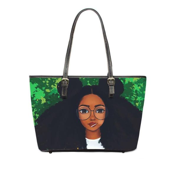 

mozoeyu black art african american girls printing casual woman handbag ladies shopping bag females pu handle bag mujer
