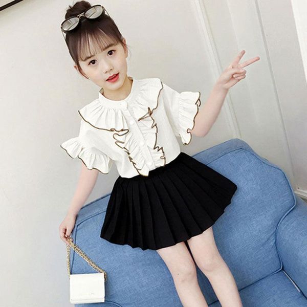 

new quality girls clothing sets 2020 summer fashion short sleeve t-shirt+casual dress girls clothes set 3 colors can be choosed, White