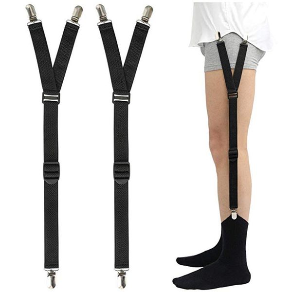 

men's adjustable shirt staying garter belt shirt slide clip adjustable soft and smooth elastic locking clip diy clothing fd, Black