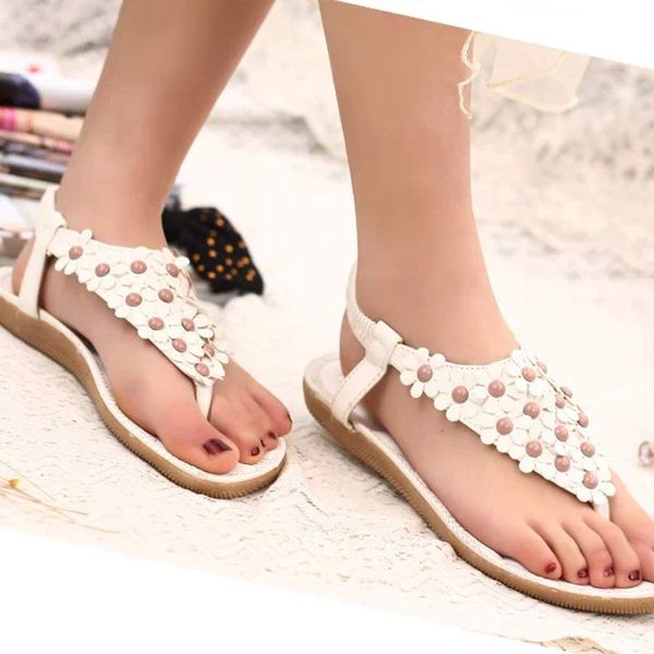 

women's fashion sweet summer bohemia sweet beaded sandals clip toe sandals beach shoes herringbone shoes, Black