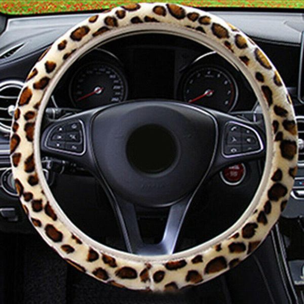 

36-38cm plush car diy leopard print steering wheel cover the steering-wheel winter warm covers car styling interior accessories