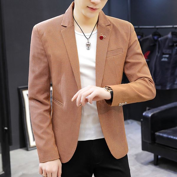 

hoho 2020 men's new casual suit youth slim handsome autumn trend fine plaid blazer, White;black
