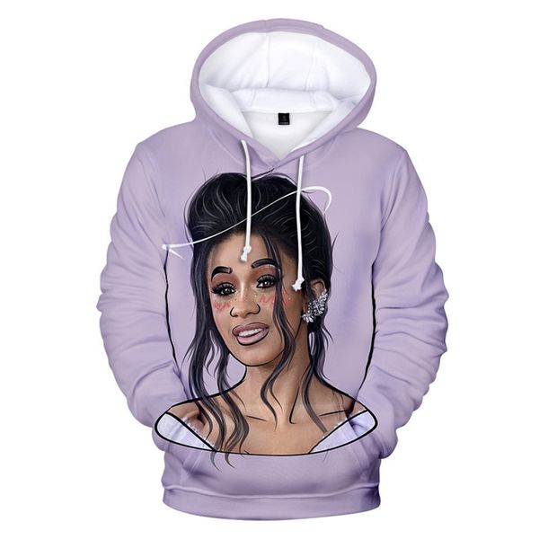

female rapper cardi b digital print hat sweatshirts colorful long sleeve regular o neck womens hoodies, Black