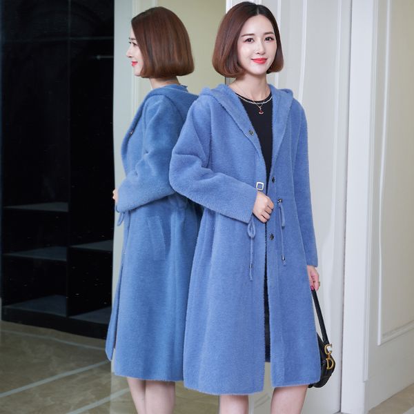 

over-size 4xl women long coat autumn and winter warm coat thick mid-length women's loose plush outwear, Black